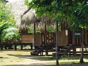 A cabin at the Kichwa Lodge built from local materials